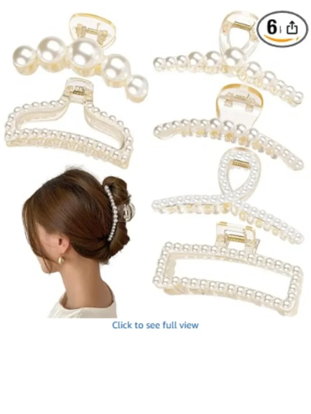 Pearl Hair Claw Clips, Large Barrettes for Thin, Thick, Curly or Long Hair, Whit